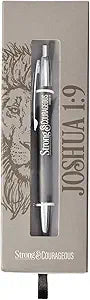 Christian Art Gifts Scripture Clip Medium Ballpoint Black Ink Pen in Box for Men: Strong & Courageous - Joshua 1:9 Inspirational Bible Verse, Journaling, Writing & Notetaking, Charcoal Gray/Silver