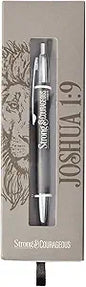 Christian Art Gifts Scripture Clip Medium Ballpoint Black Ink Pen in Box for Men: Strong & Courageous - Joshua 1:9 Inspirational Bible Verse, Journaling, Writing & Notetaking, Charcoal Gray/Silver