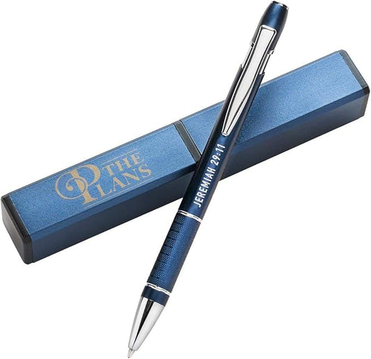 Christian Art Gifts I Know the Plans Blue Stylish Classic Ballpoint Pen in Matching Gift Case - Jeremiah 29:11 Bible Verse Refillable Retractable Medium Black Ink for Journal, Planner, Writing, Notes