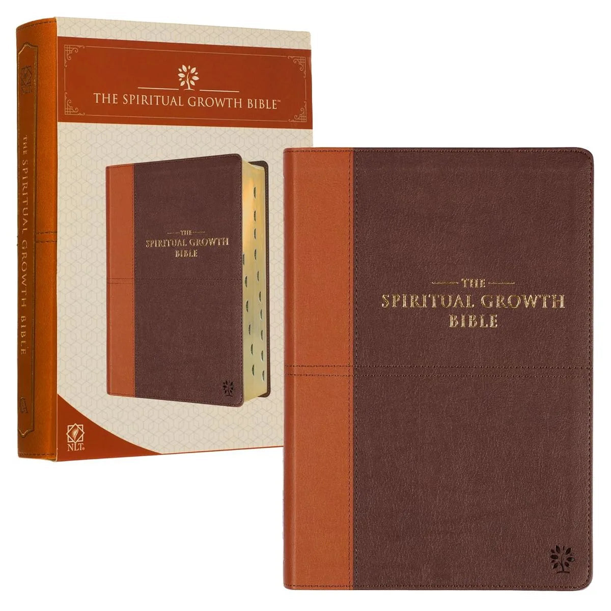 The NLT Spiritual Growth Bible Brown & Tan Faux Leather