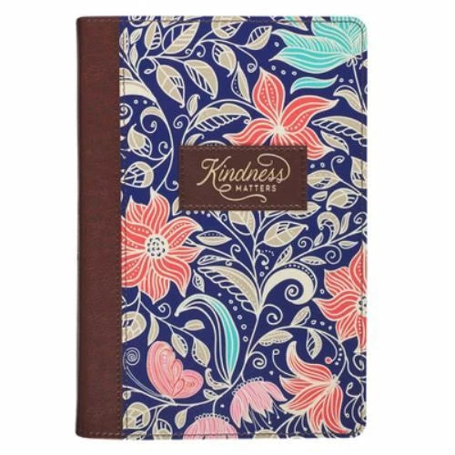 Kindness Matters Blue Floral Faux Leather Journal Inspirational Notebook