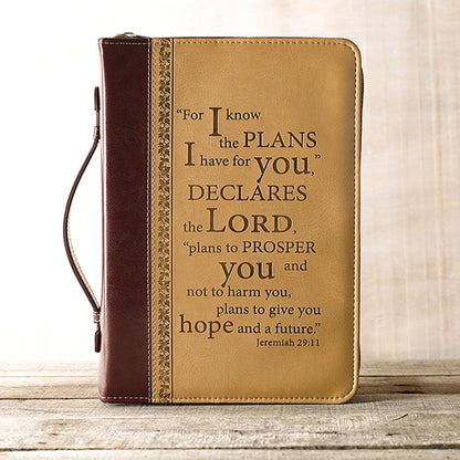 For I Know the Plans I Have For You Bible Cover, LuxLeather, Burgundy and Tan, X-Large