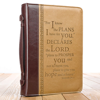 For I Know the Plans I Have For You Bible Cover, LuxLeather, Burgundy and Tan, X-Large