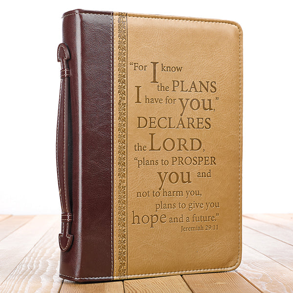 For I Know the Plans I Have For You Bible Cover, LuxLeather, Burgundy and Tan, X-Large