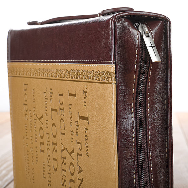 For I Know the Plans I Have For You Bible Cover, LuxLeather, Burgundy and Tan, X-Large