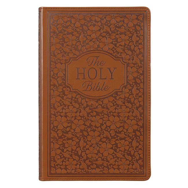 KJV Giant-Print Bible--imitation leather, tan/floral