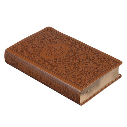 KJV Giant-Print Bible--imitation leather, tan/floral