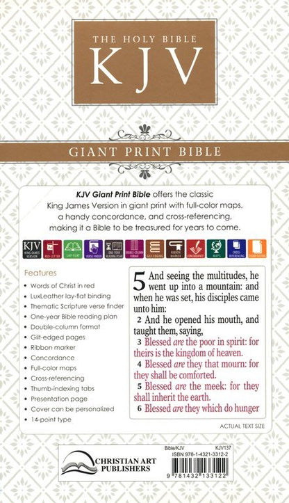 KJV Giant-Print Bible--imitation leather, tan/floral