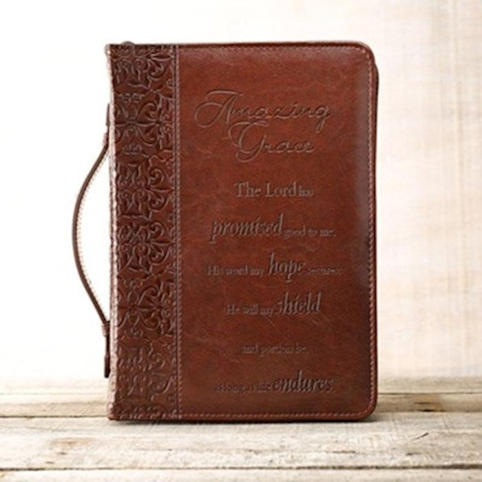 Bible Cover-LuxLeather-Amazing Grace-Large-Brown