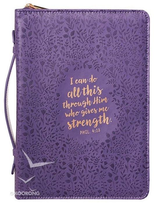 Bible Cover-Classic LuxLeather-I Can Do All This-Large-Purple