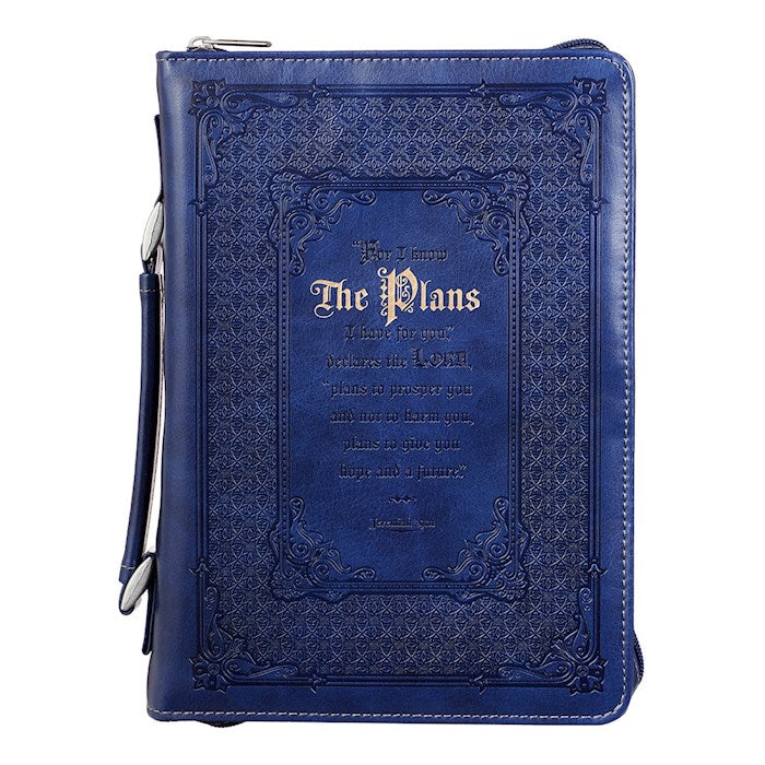 Bible Cover-Classic LuxLeather-I Know The Plans-Large-Blue