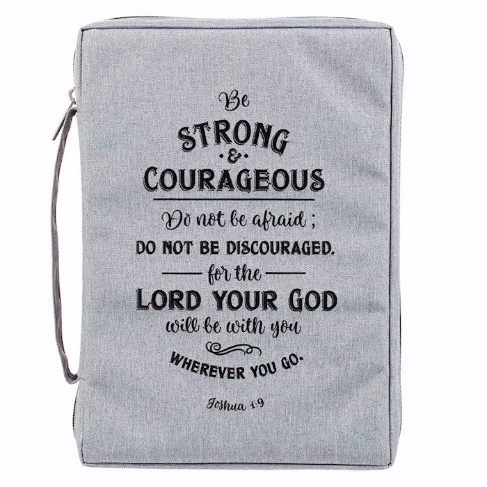 Bible Cover-Value-Strong & Courageous-Medium-Gray