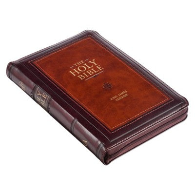 KJV Compact Bible--soft leather-look, burgundy/brown with zipper