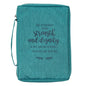 Click to see full view Christian Art Gifts Men/Women's Bible Cover Strength & Dignity Proverbs 31:25, Teal Canvas, Medium